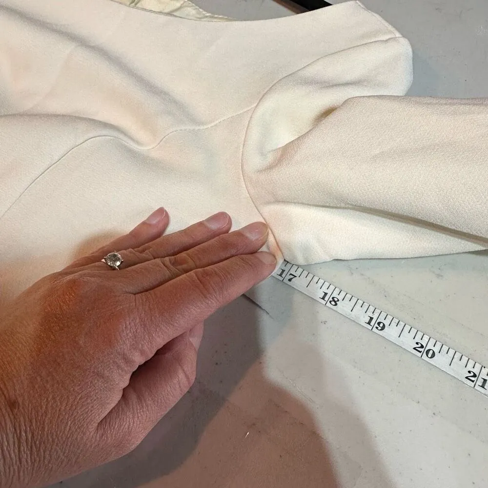 Metisu Women's Bell Sleeve‎ Boat Neck Lined Satin Sheath Dress Cream Size Medium - Image 10