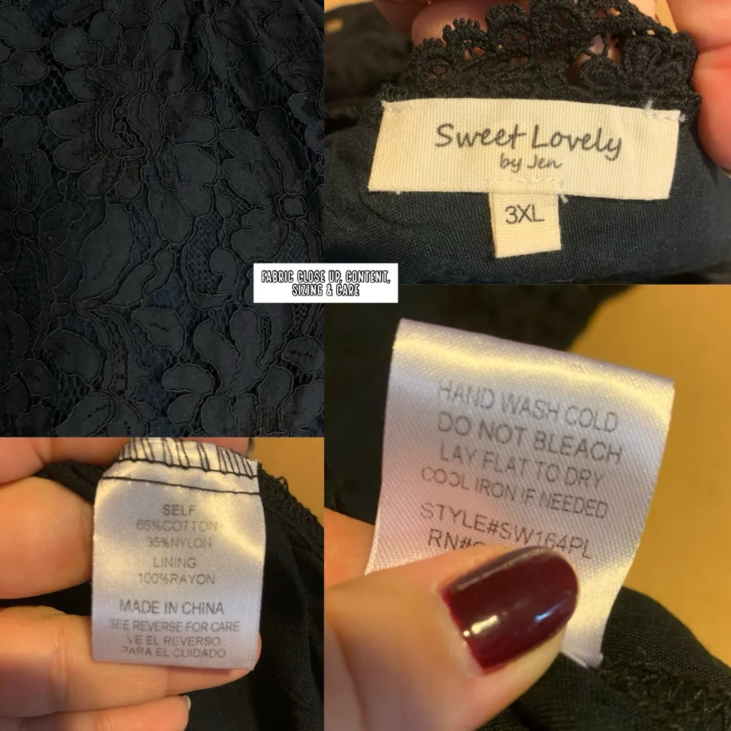 SWEET LOVELY BLACK LACE CAP SLEEVE TUNIC BLOUSE (3XL) - Image 9