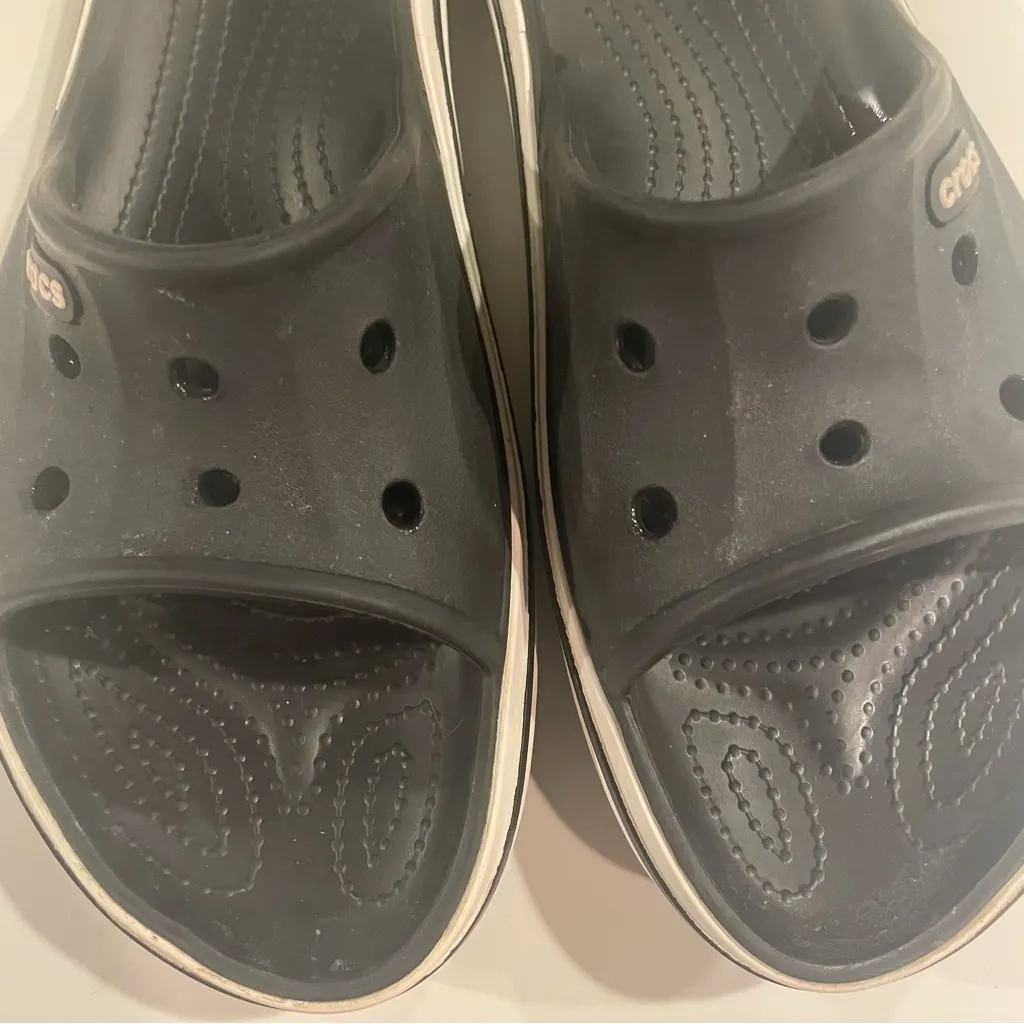 Crocs Unixes Adult Bayaband Slides Black & White Sandals W8/M6 Beach Resortwear - Image 11