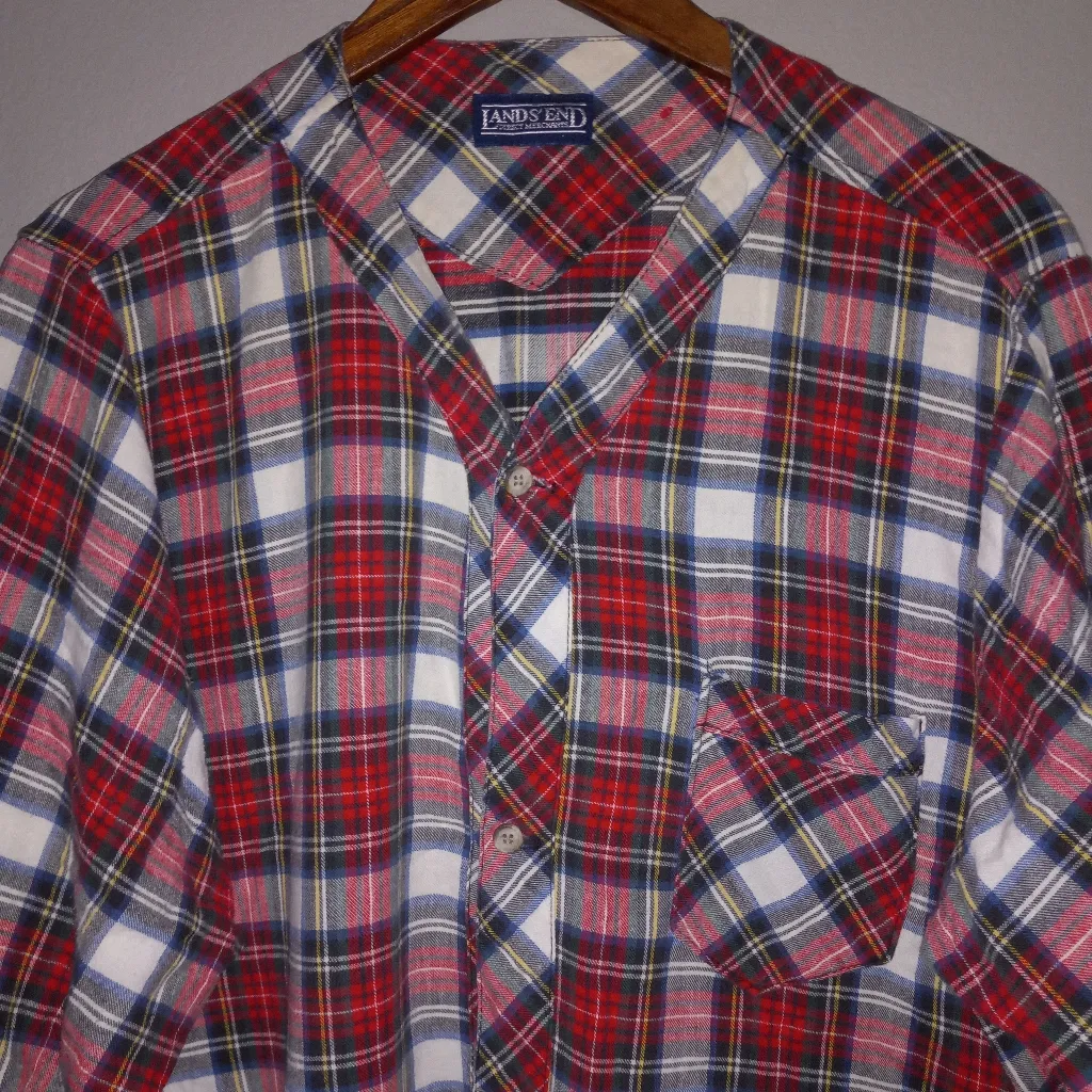 Lands End M Cotton Light Flannel Plaid Pocketed Sleep Shirt - Image 5
