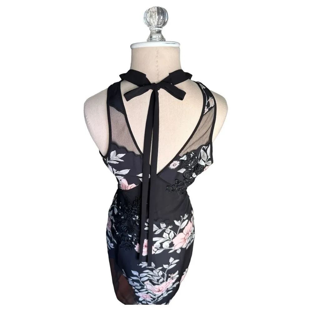 Guess Aluara Women's Black Pink Floral Embroidered Sexy Halter Midi Dress Size 0 - Image 6