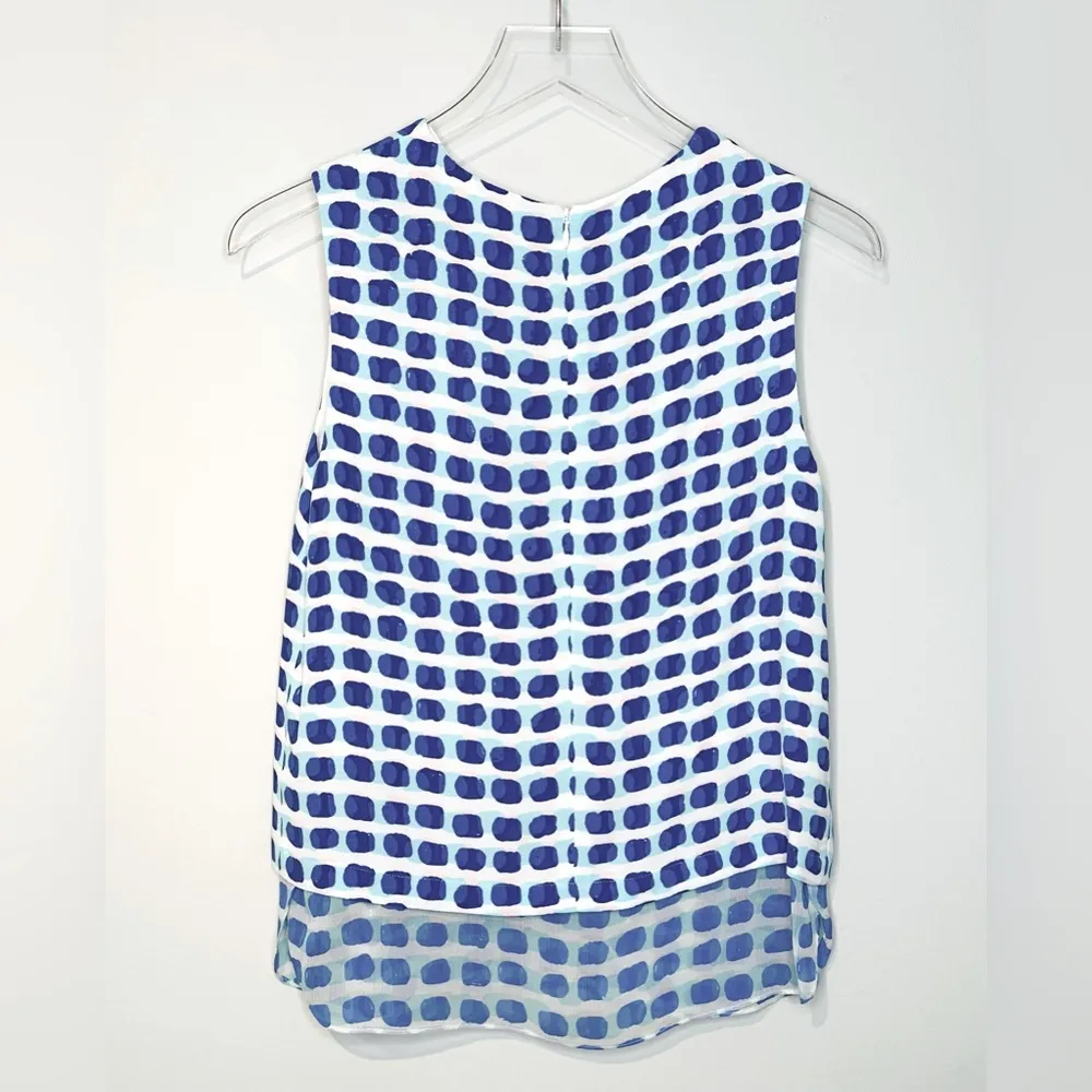 Kate Spade Island Stamp Breath of Fresh Air Layered Blue Print Top Shirt Blouse - Image 3