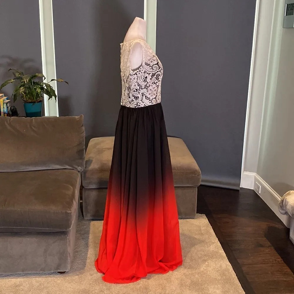 Women’s Full Length Ombré Black to Red Dress Zip Up Back Size 16 NWT - Image 6