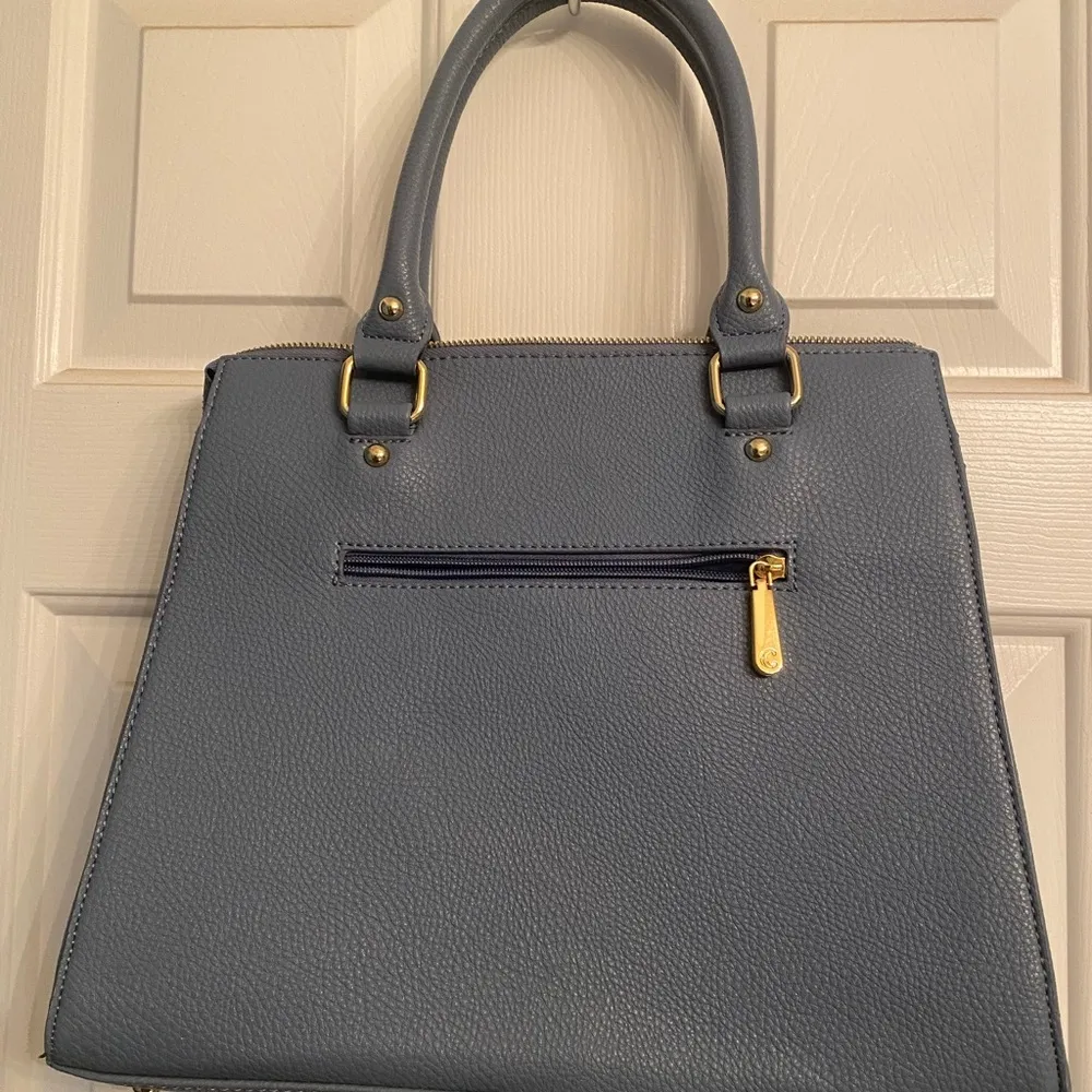 Charming Charlie Gray and Blue Satchel with Gold-Tone Accents - Image 5