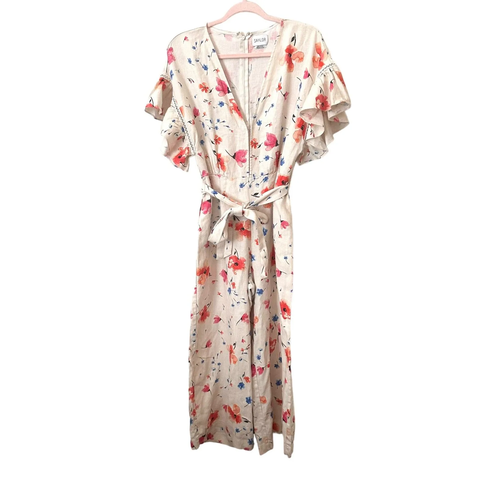 SAYLOR Mae Floral‎ Linen Jumpsuit Sz Large - Image 2