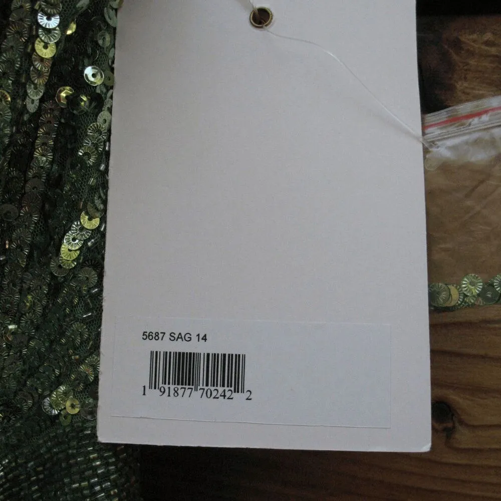 NWT Mac Duggal 5687 SEQUINED ONE SHOULDER DRAPED LACE UP GOWN - Image 16