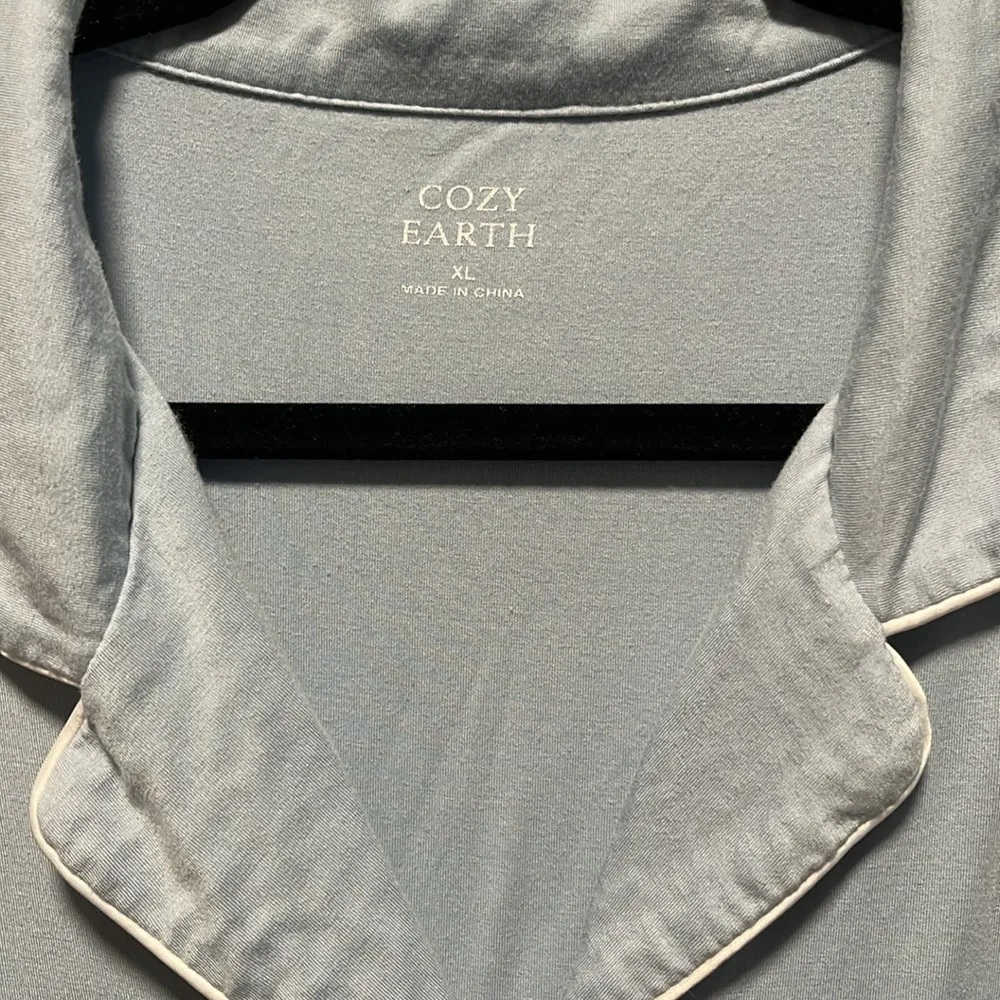 COZY EARTH Long Sleeve Bamboo Pajama Top Women's Stretch Knit, Brook/Bl, Size XL Blue - Image 4