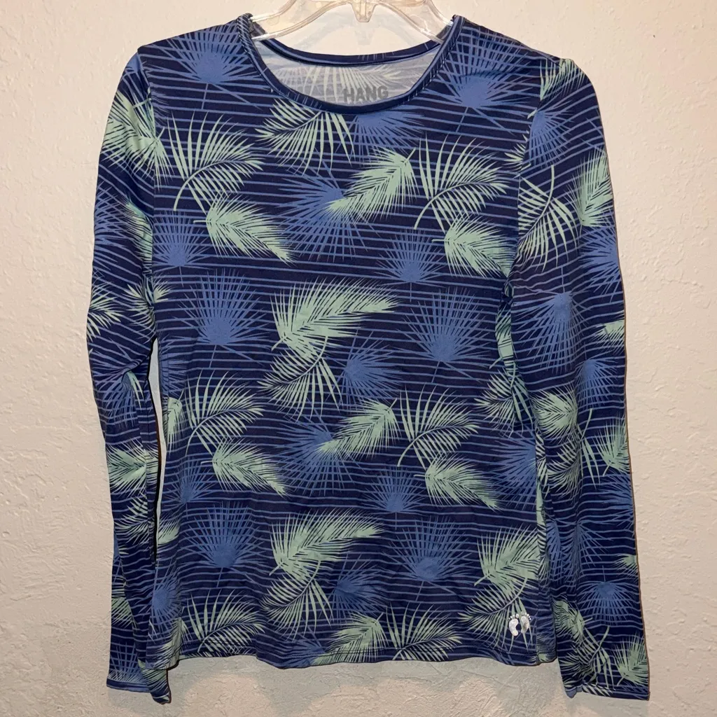 Hang Ten Blue and Green Palm Leaf Long Sleeve Top sun protection top - Image 3