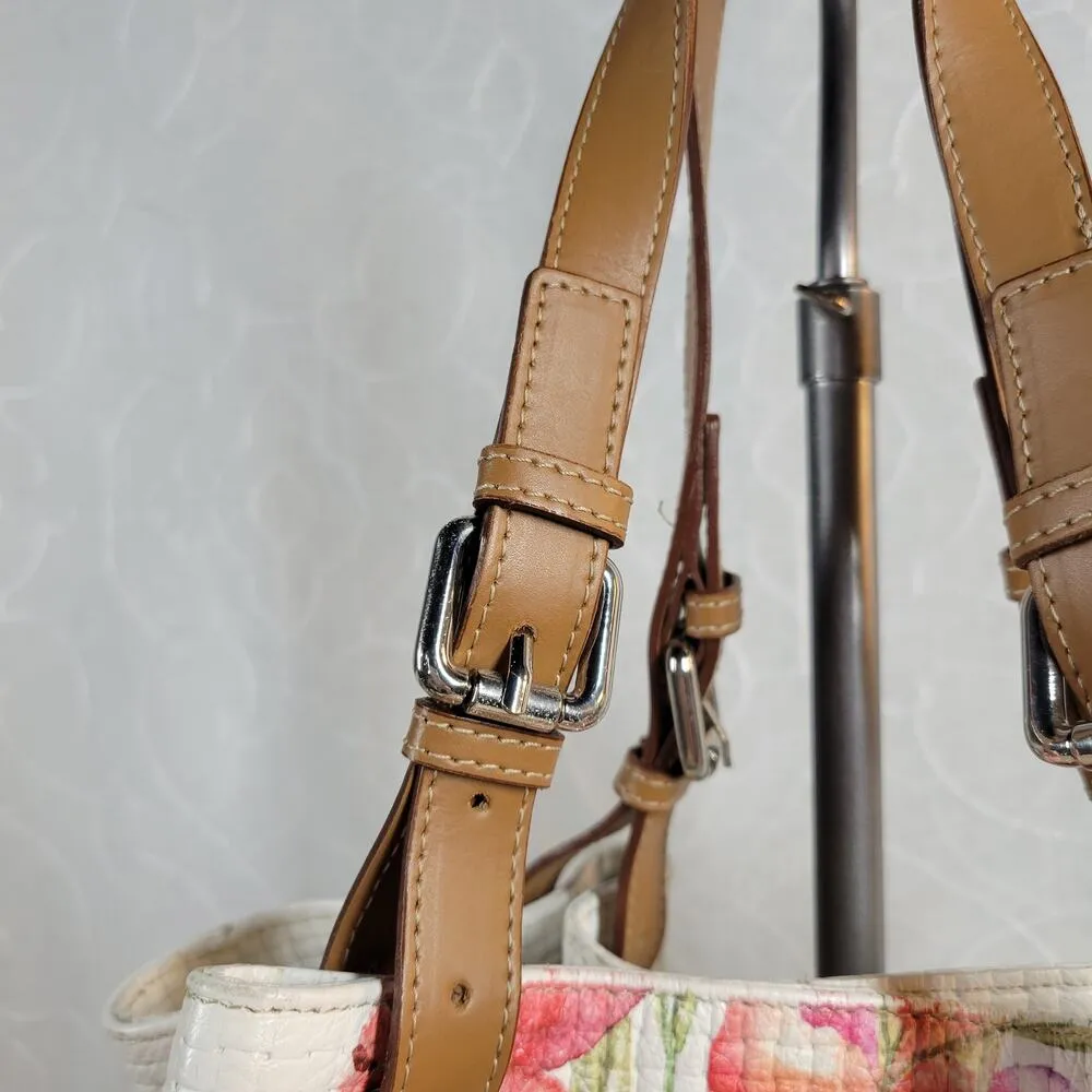 Claudia Firenze Womens Iris Tote Bag White Pink Floral Woven Leather Purse Italy - Image 2