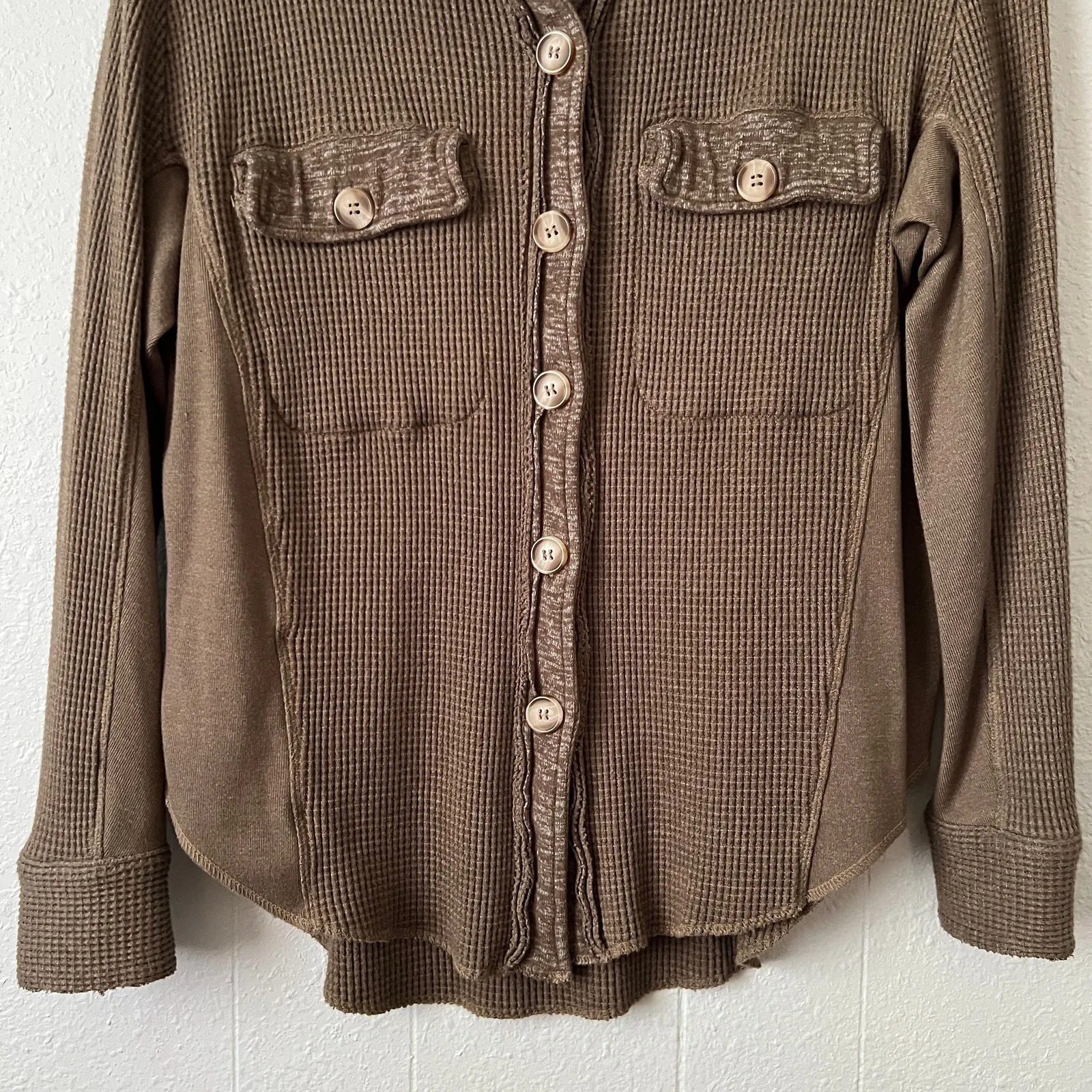 Dylan Shacket Womens Small Waffle Knit Button Front Boho Minimalist Streetwear - Image 4