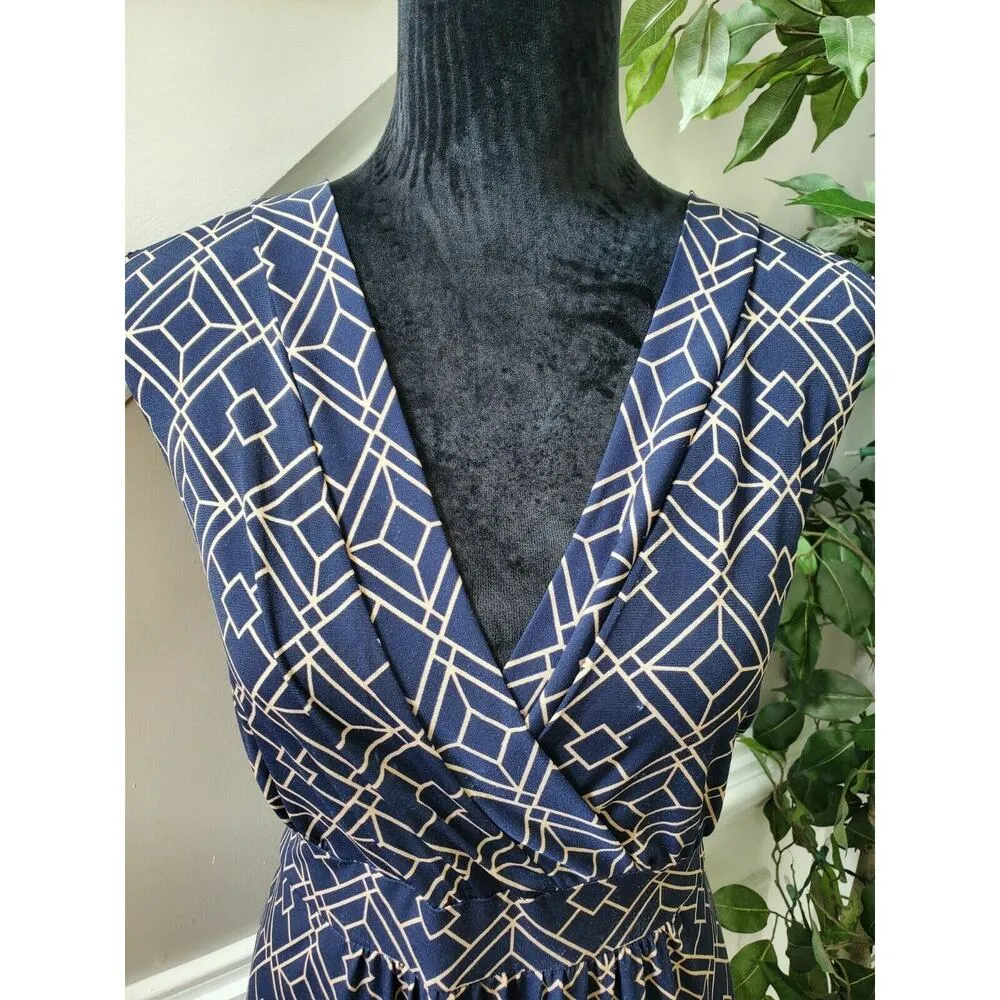 Susan Lawrence Women's Blue Polyester V-Neck Sleeveless Long Maxi Dress Size L - Image 5