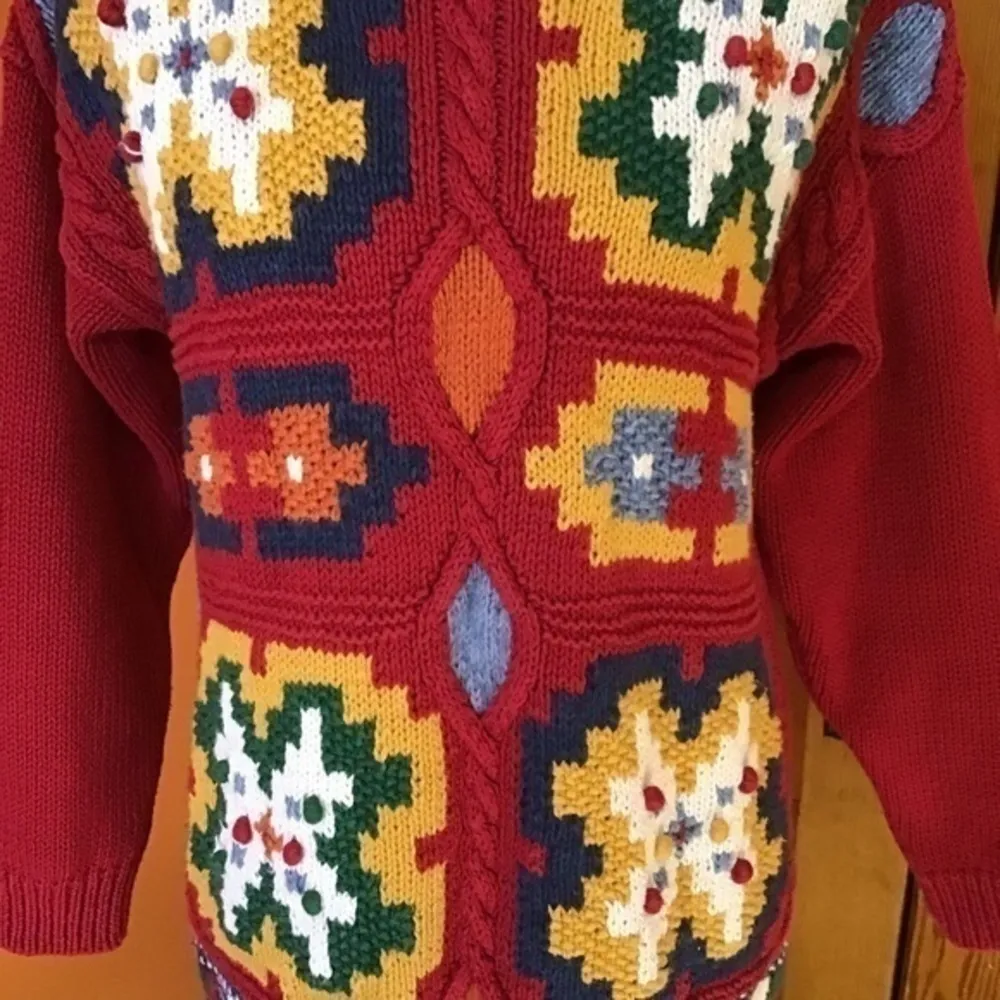Vintage 80s bright colorful artistic sweater Red - Image 6