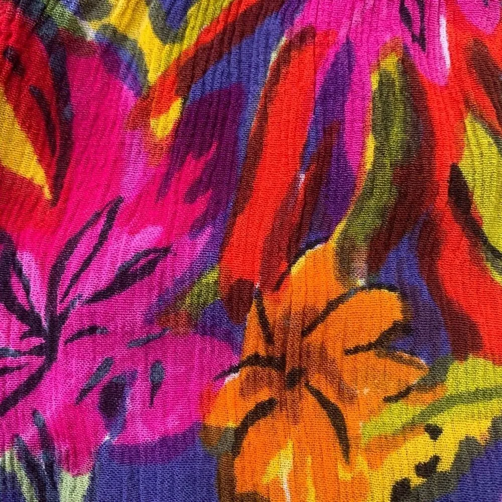 Vintage 90s Maxi Skirt Multicolored Tropical Floral Design Tiered Tie Front Pink Size L - Image 7