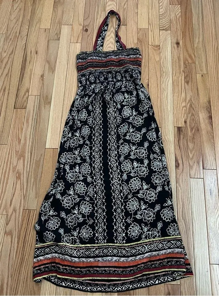 Angie Women's Printed Smocked Bodice with Halter Strap Maxi Dress. Size Small - Image 8