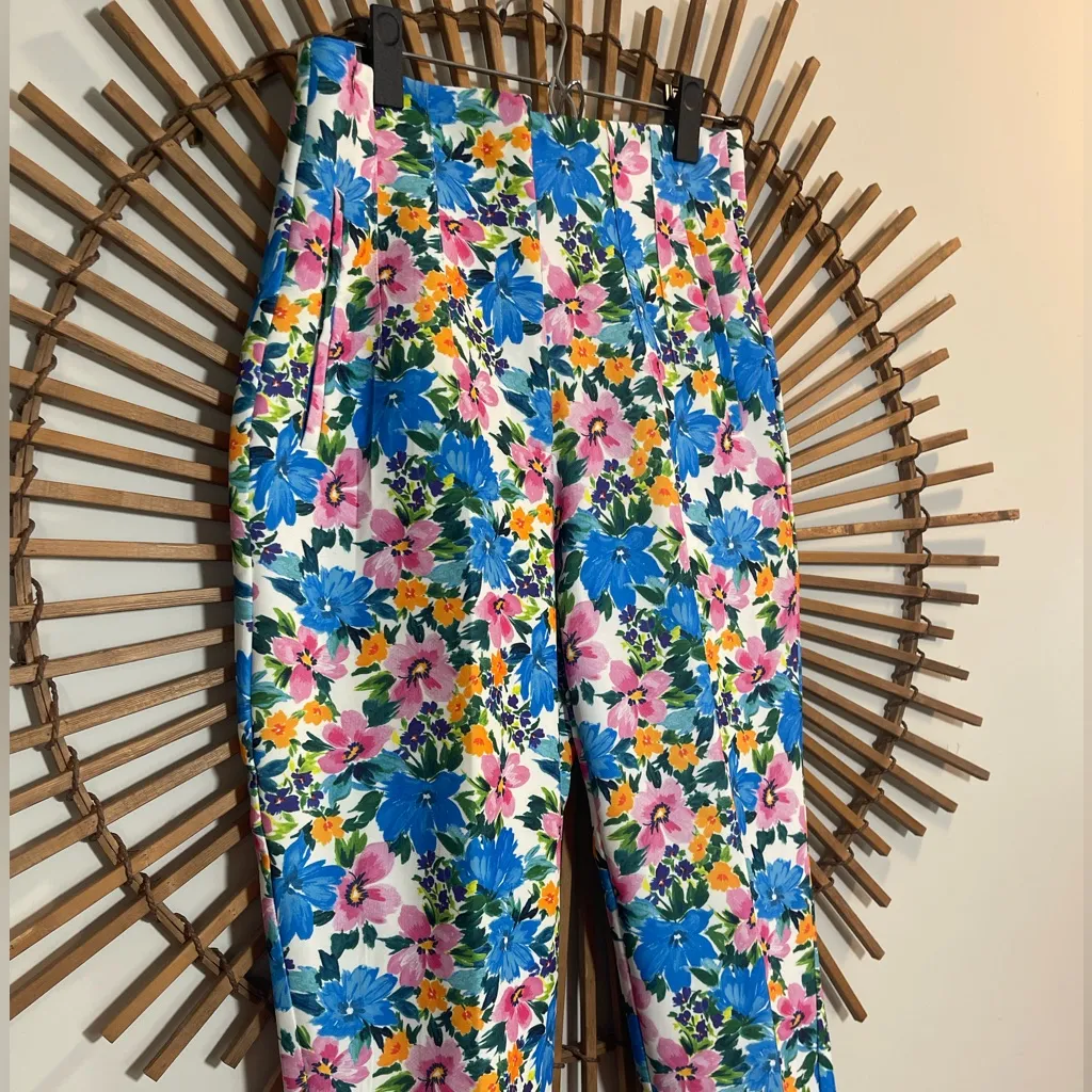Zara Women’s Hi Waist Cropped Multicolor Floral Pants Sz M Spring, Workwear 💐 - Image 10