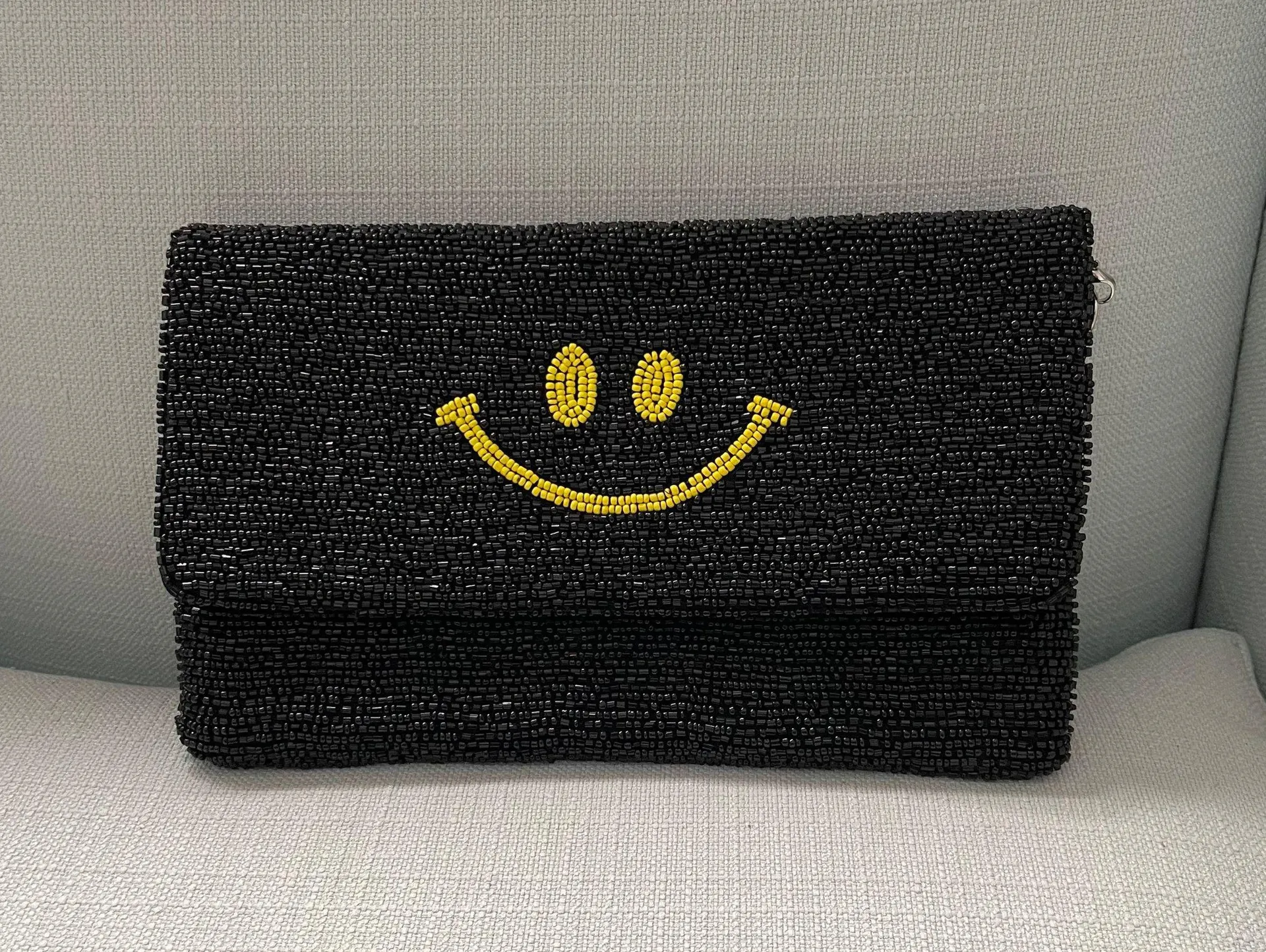 Smiley Face Beaded Clutch Purse Black - Image 3