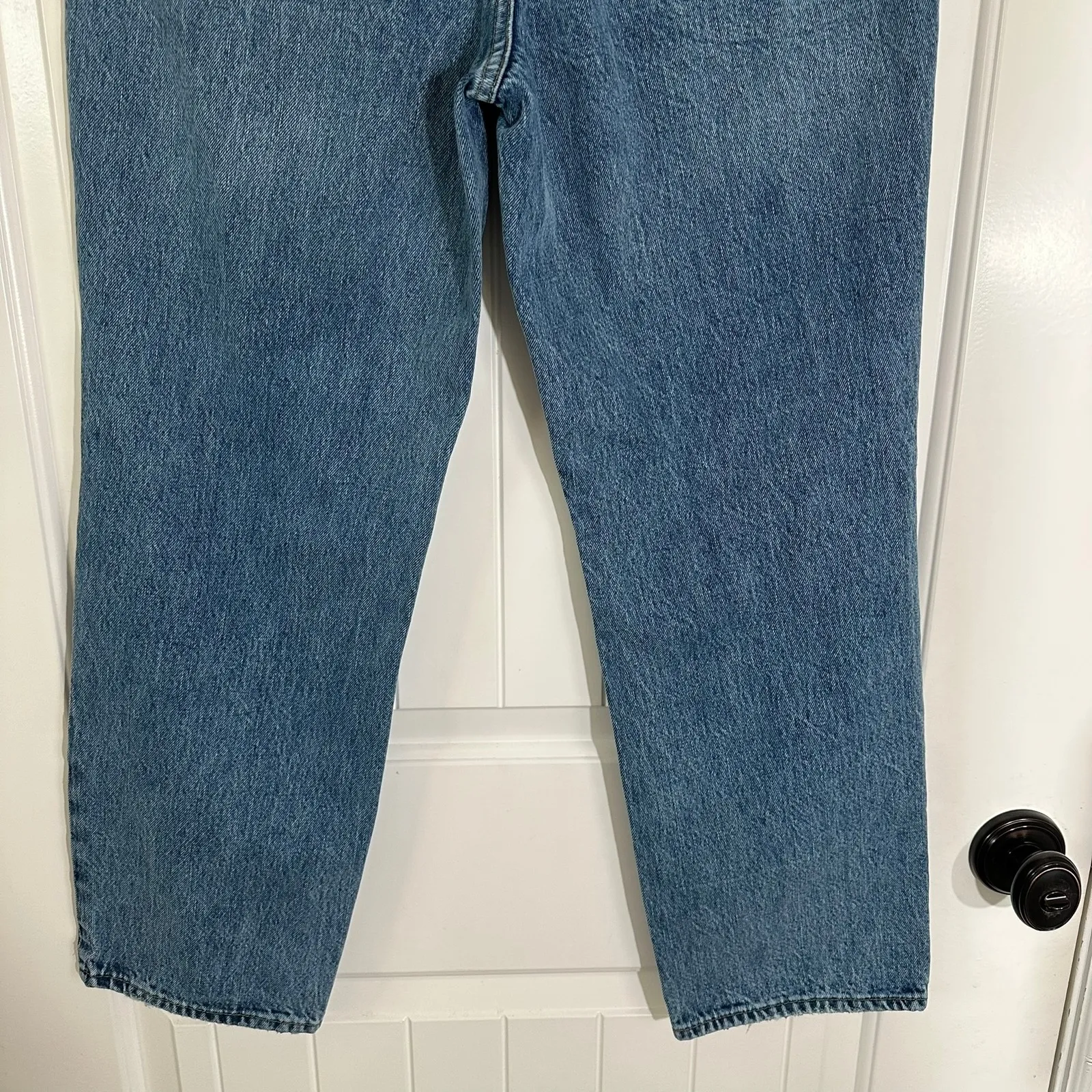 Good American‎ 90's Duster Straight Leg Blue Jeans High Rise Distressed 6/28 - Image 6