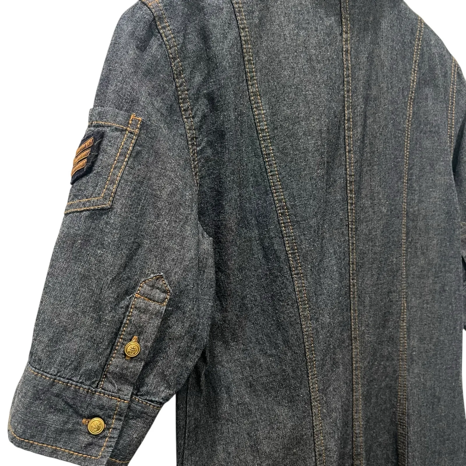 Ralph Lauren LRL Lauren Jeans Blue Denim Dress Military Size 8 Midi Short Sleeve - Image 8