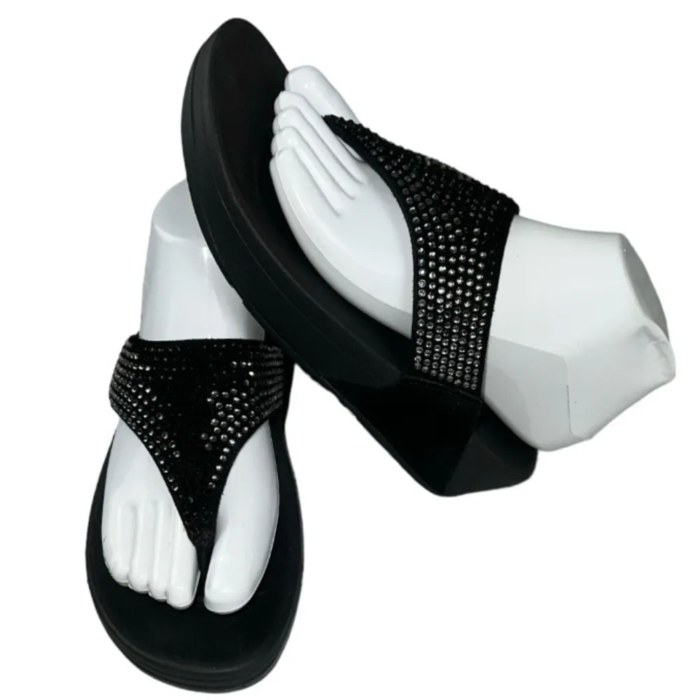 Fitflop Flare Rhinestone thong Comfort Wedge Slip On Sandals Size 6 - Image 2