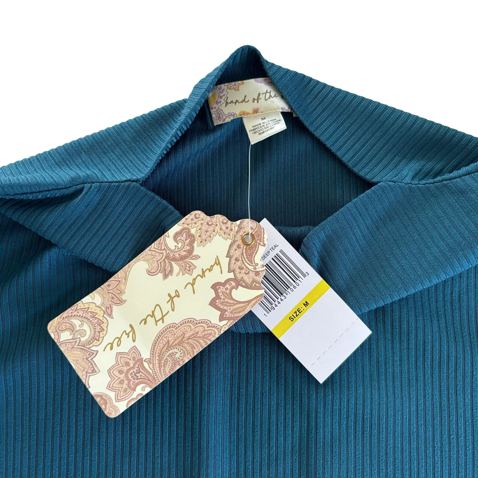 Band of the Free Deep Teal High Neckline Flared Long Sleeve Blouse Size Medium Green - Image 4