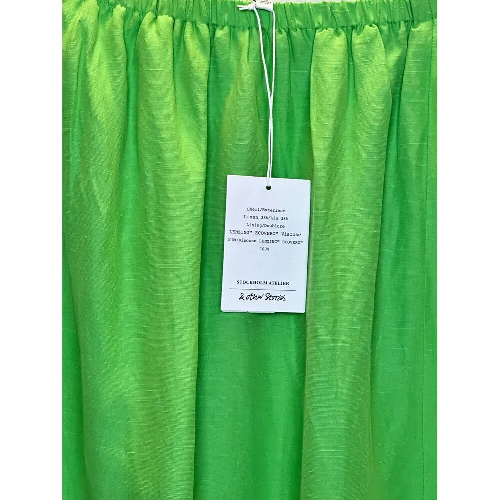 & Other Stories & Other Stories Women's Size 4 Green Midi Skirt Side Slit Elastic Waist NWT - Image 7