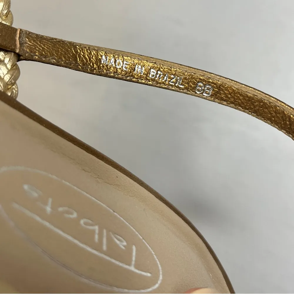 Talbots Metallic Gold Leather Braided Crisscross Straps Flat Sandal Narrow Sz 8 - Image 7