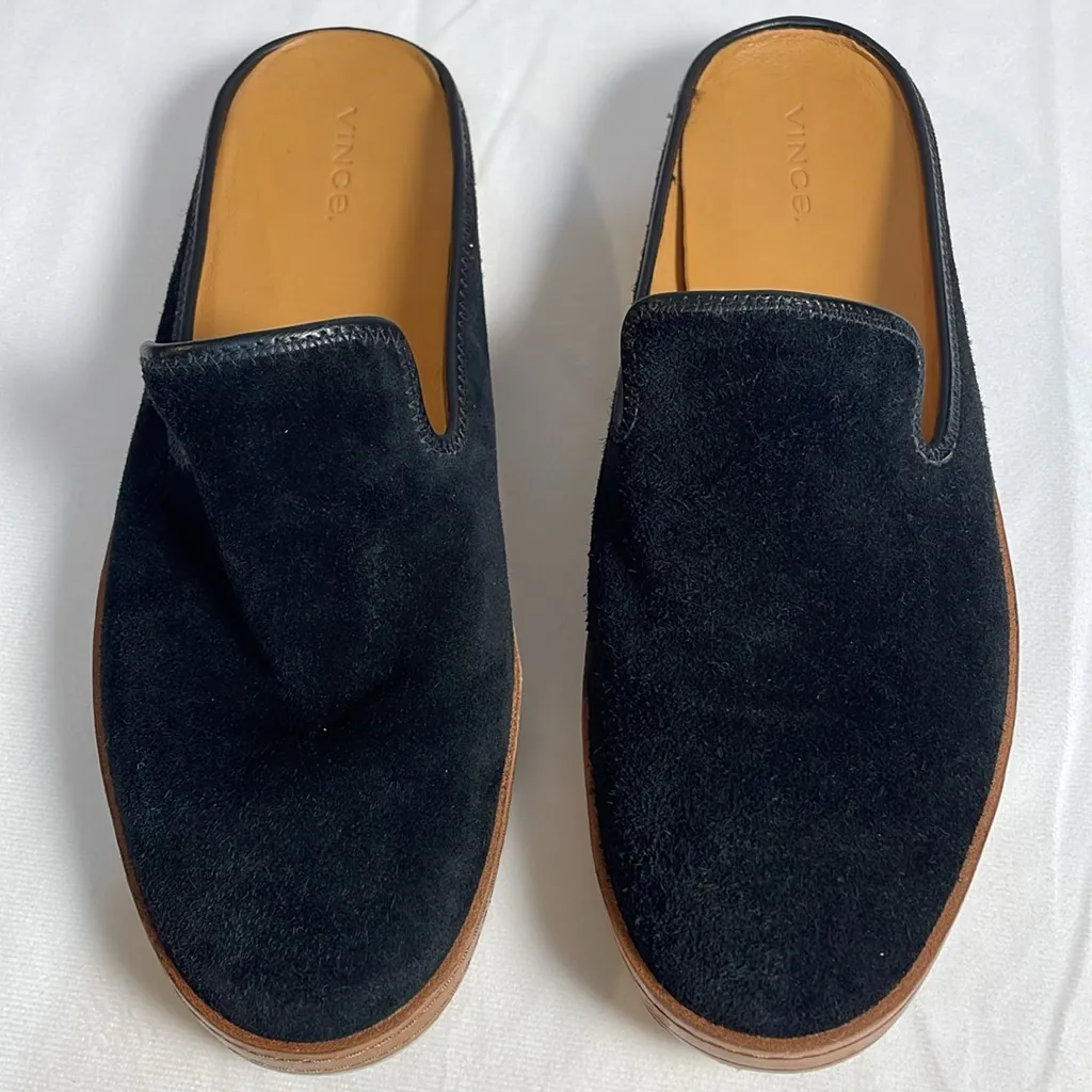 Vince Canella Black Suede Leather Mules‎ Clogs 1” Platform Comfort Size 9.5M - Image 2