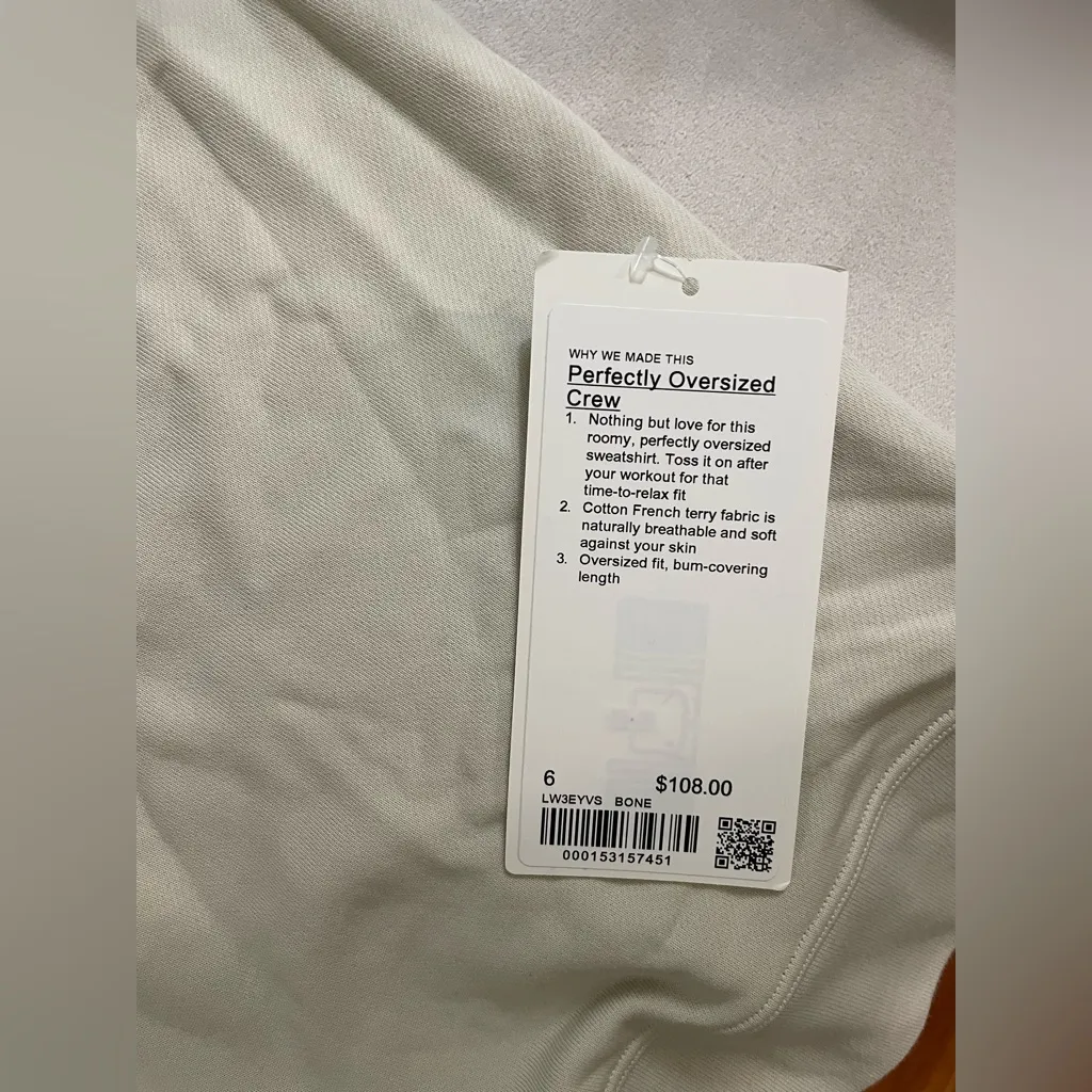 Lululemon NWT Perfectly Oversized Crewneck Sweatshirt Pullover Bone 6 graphic - Image 5