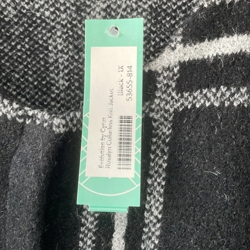 Evolution  by Cyrus Collarless Long Sweater Jacket/Cardigan‎ Black/White Size 1X - Image 7