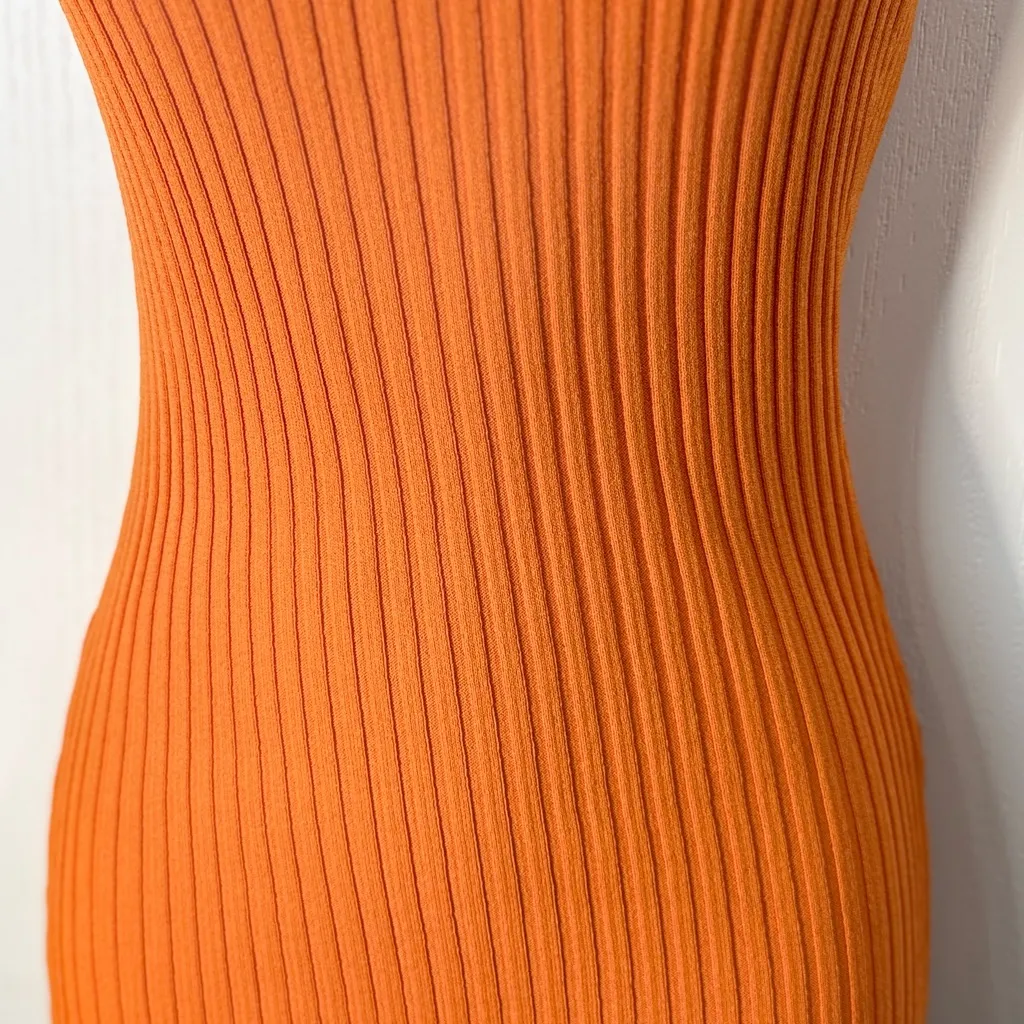 Tiger Mist Orange Ribbed Halter Mini Dress - Image 4