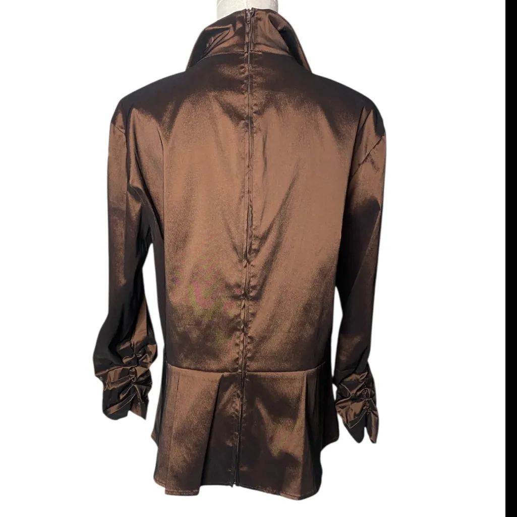 Tadashi Collection Chocolate Brown
Shimmer Beaded Collar Peplum
Blouse Size 16 - Image 4