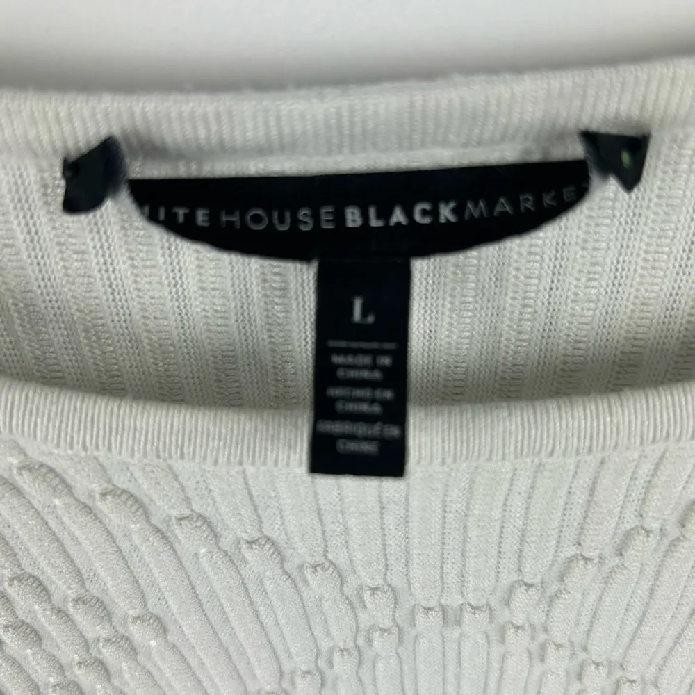 White House Black Market Women's Off White Ribbed Knit Pullover Sweater L - Image 3