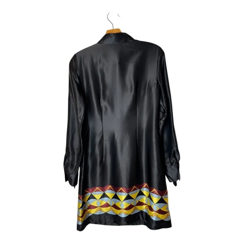 Laundry By Shelli Segal Dress 2 Black Silk Geometric‎ Long Sleeve Shirt Dress - Image 2