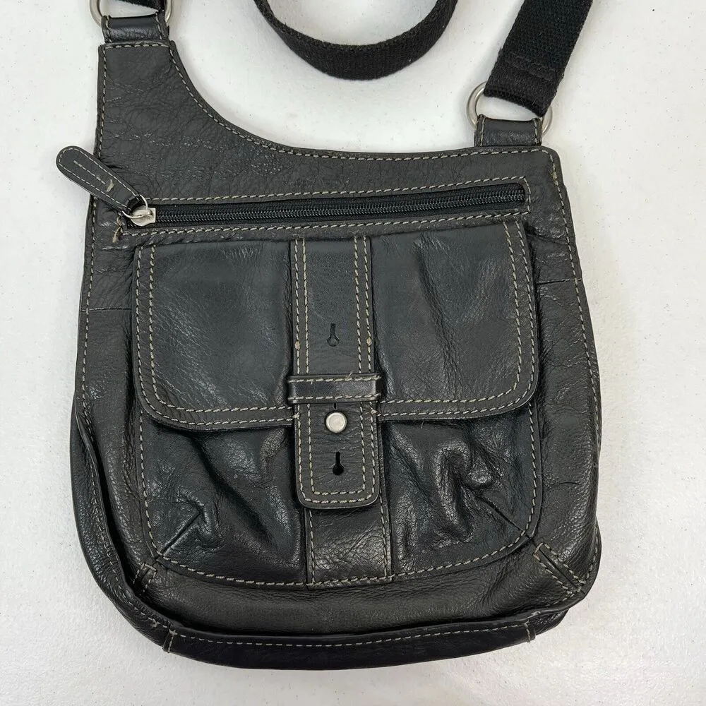 Fossil Black Leather Crossbody Shoulder Bag Messenger Purse Adjustable Strap - Image 3