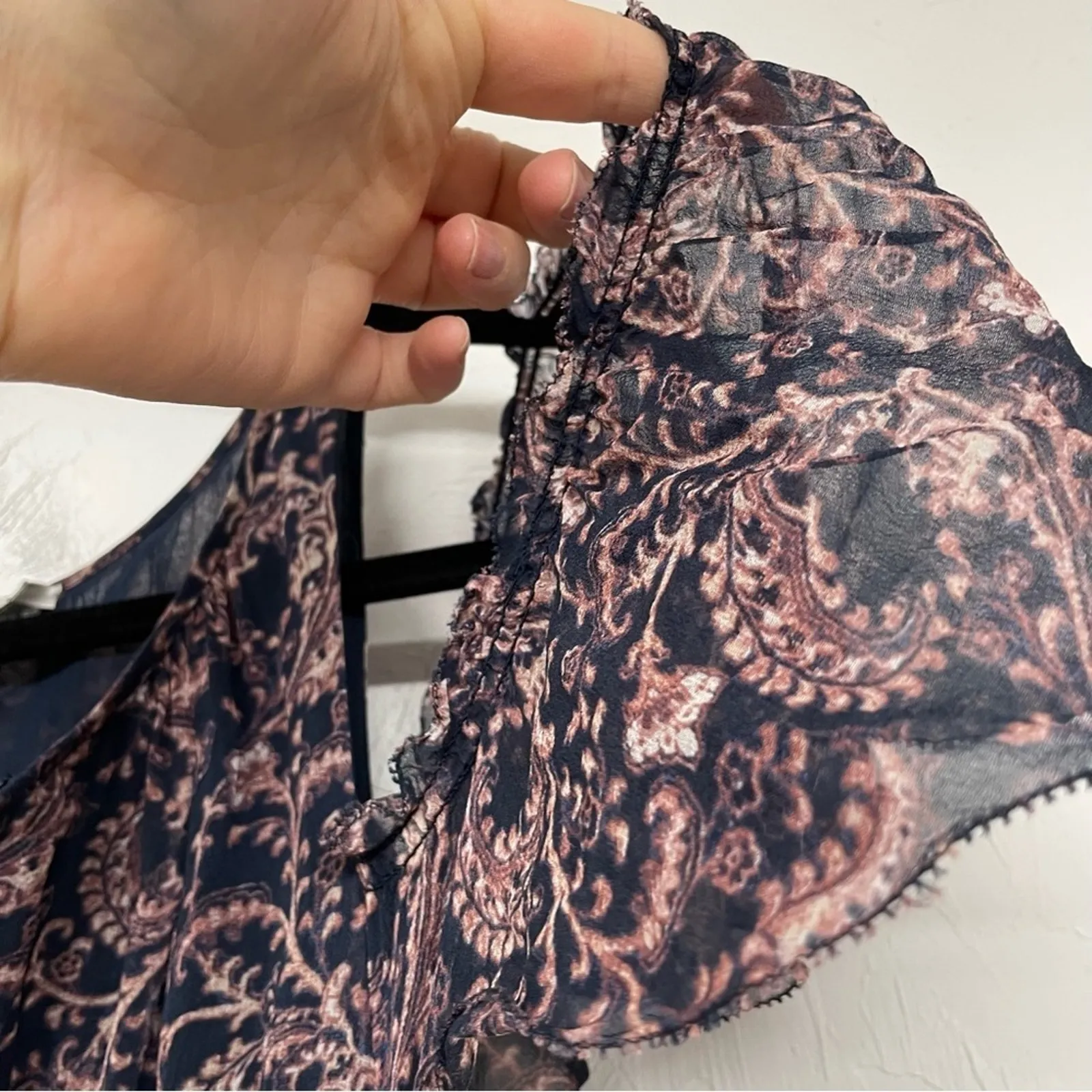 Joie Purple Blue Paisley Silk Ruffled High Low Dress Womens S Coquette Romantic - Image 4