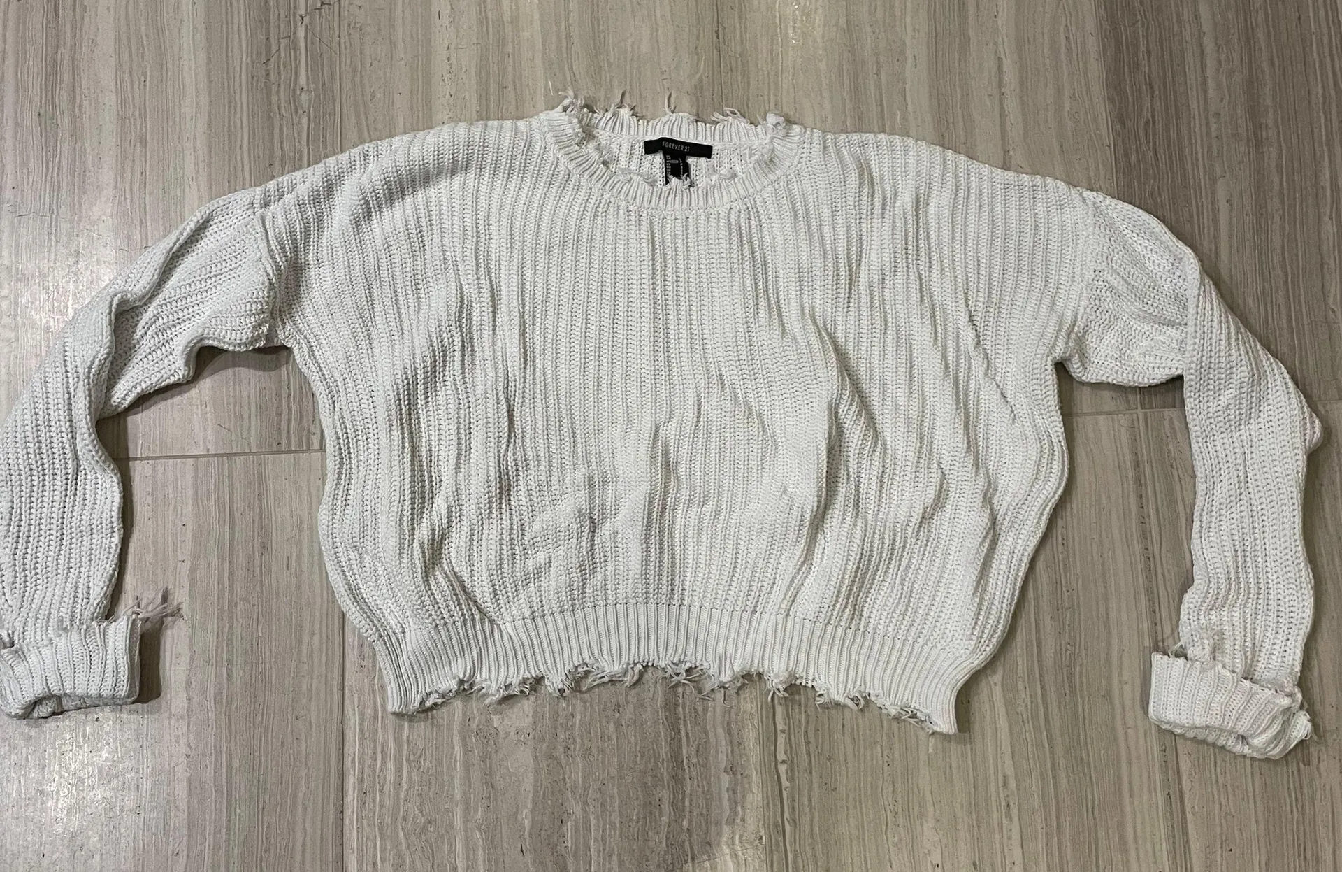 White Ribbed Distressed Sweater - Image 2
