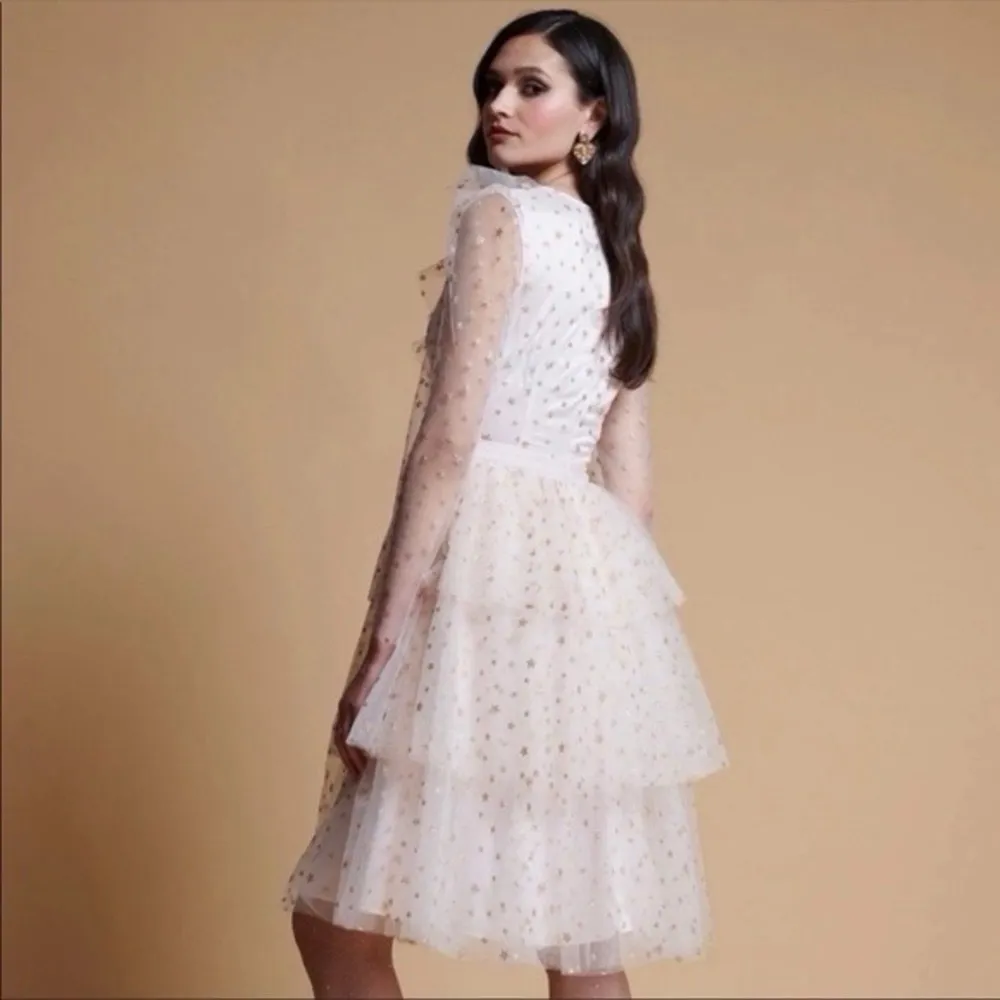 NEW Rachel Parcell Glitter Star Long Sleeve Tulle Dress Pink Parchment - Image 4