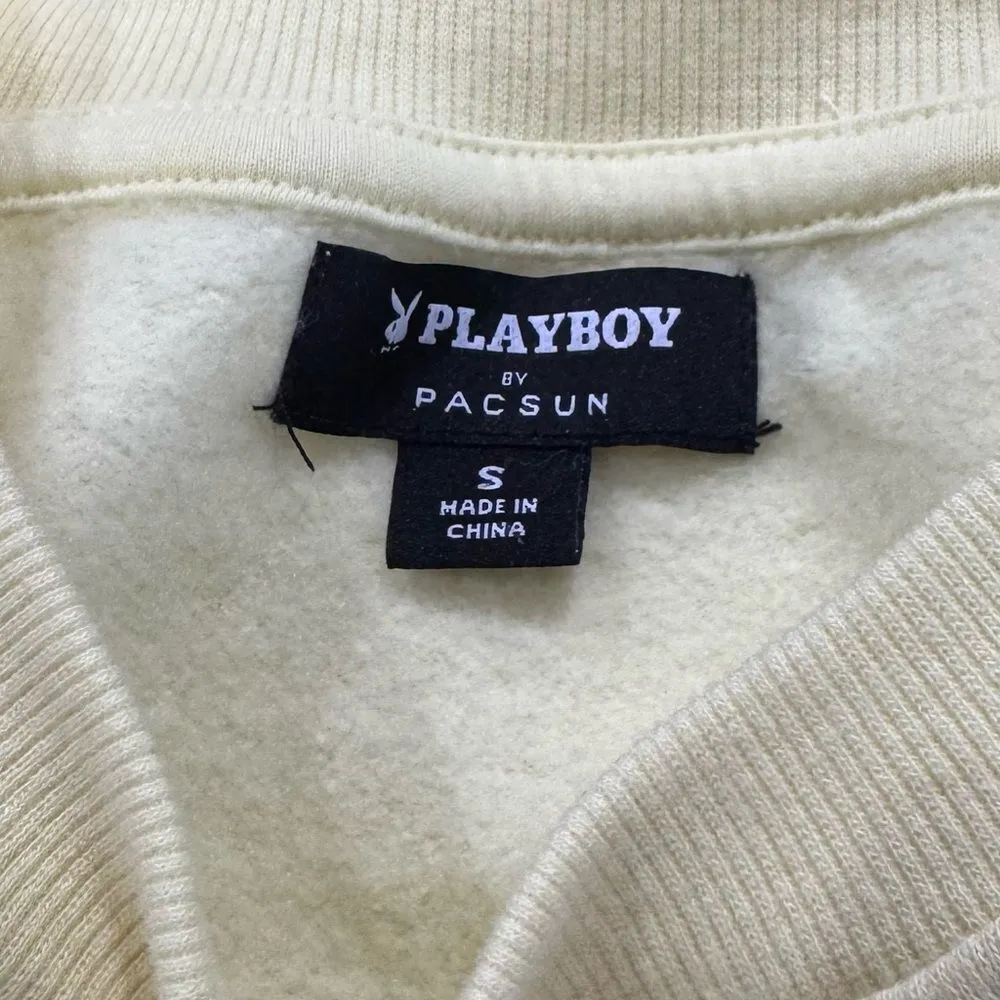 Playboy Pacsun Ying Yang Yellow Cropped Crewneck Sweatshirt Women’s Small - Image 2