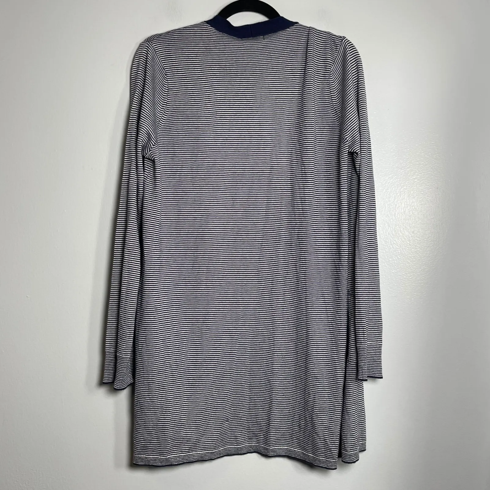 ATM Stripe Open Front Cardigan Sweater Navy Blue Medium NEW Silk Cashmere Wool - Image 6