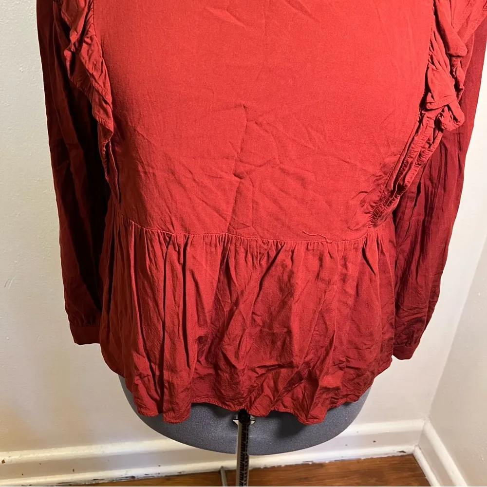 Loft Wild Currant Ruffle-Sleeve Peplum Top - Image 5