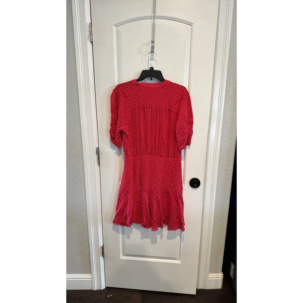 Free People Pipa Short Sleeve retro mini dress ruched flowy skirt red polka dots - Image 3