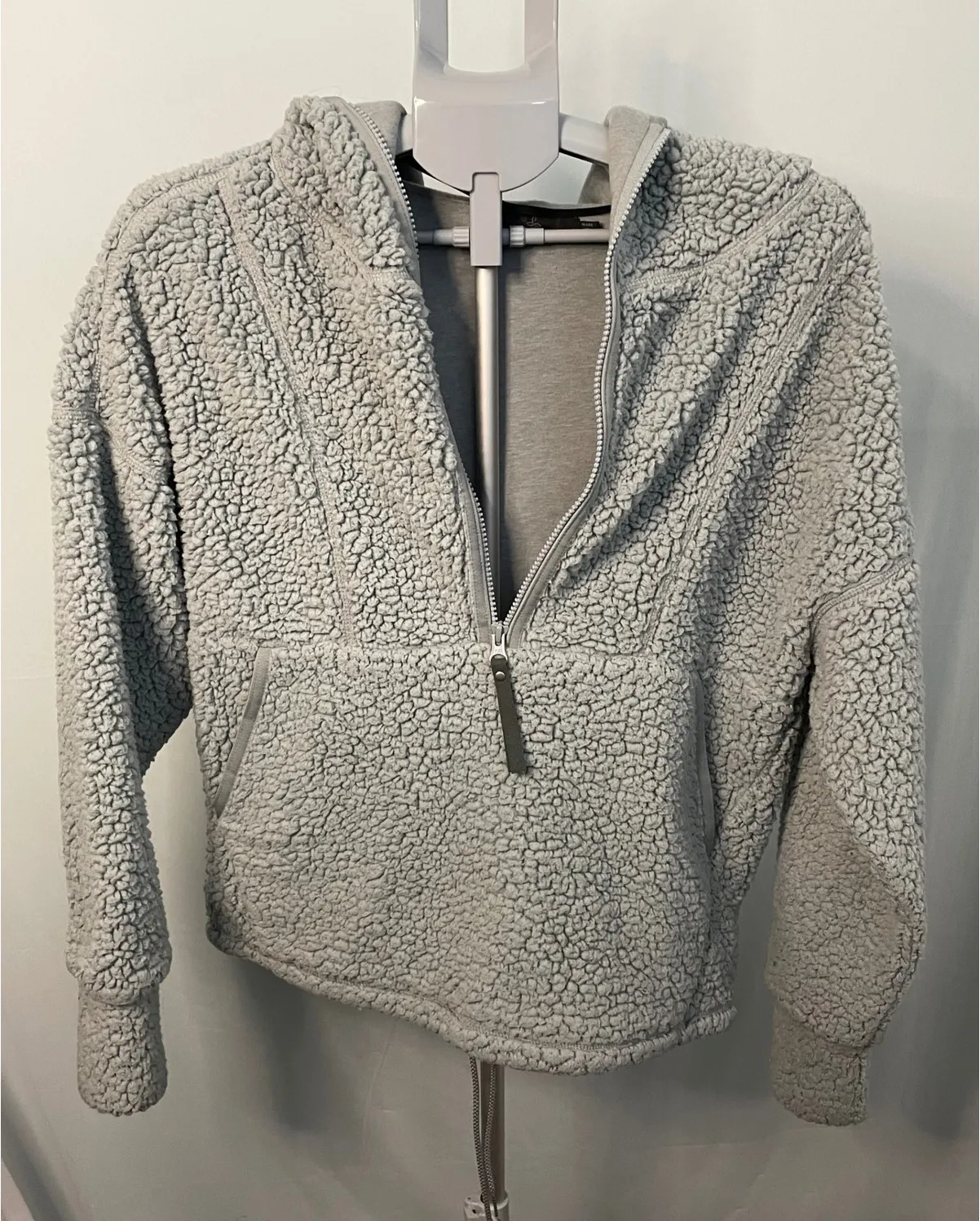 prAna Women's XS Gray Fuzzy Fleece Sherpa Pullover Hoodie Quarter Zip - Image 1