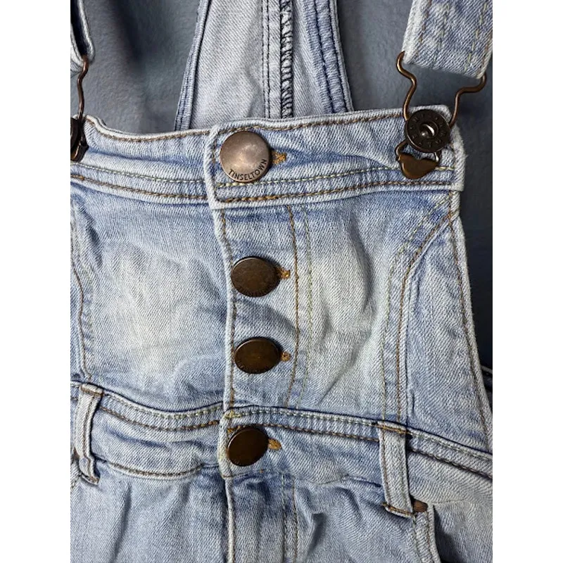 Tinseltown Jean Overalls Women's Size Small Light Wash Acid Wash Low Straps Y2K - Image 4