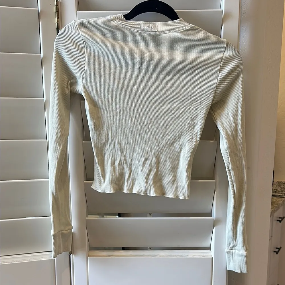 Cream Long Sleeve Henley Top - Image 3