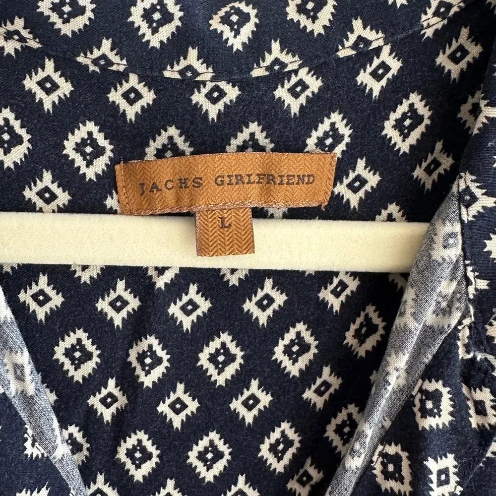 Jachs Girlfriend Diamond Aztec Print Button Down Polo, Large, Navy Blue/White - Image 8