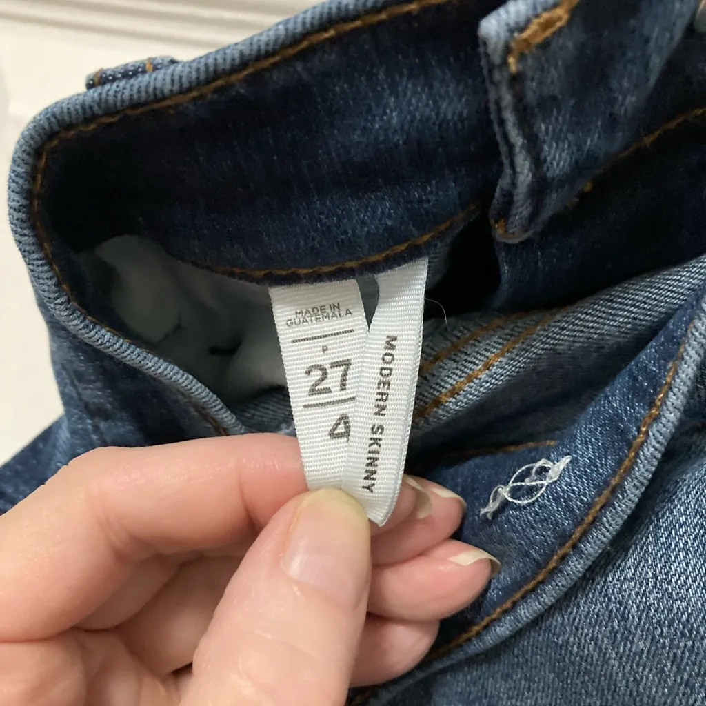 Loft Modern Skinny Medium Wash Distressed Cuffed Denim Jeans - Image 6