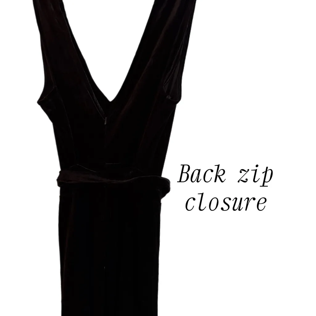 CUPSHE Black Velvet Jumpsuit Sleeveless Double V Neck Sz Large Wide Leg NWT - Image 9