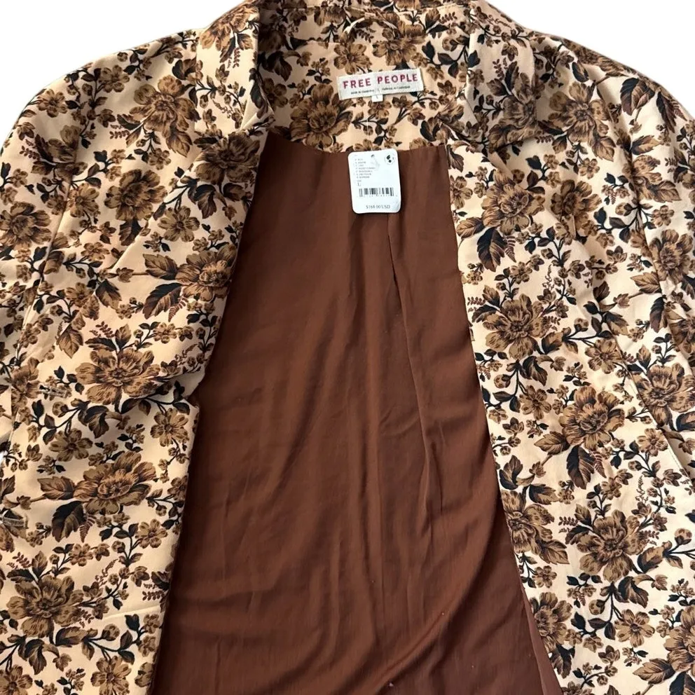 Free People Cali Floral Print Boxy Single Breasted Blazer Sand‎ Combi Size Large - Image 6