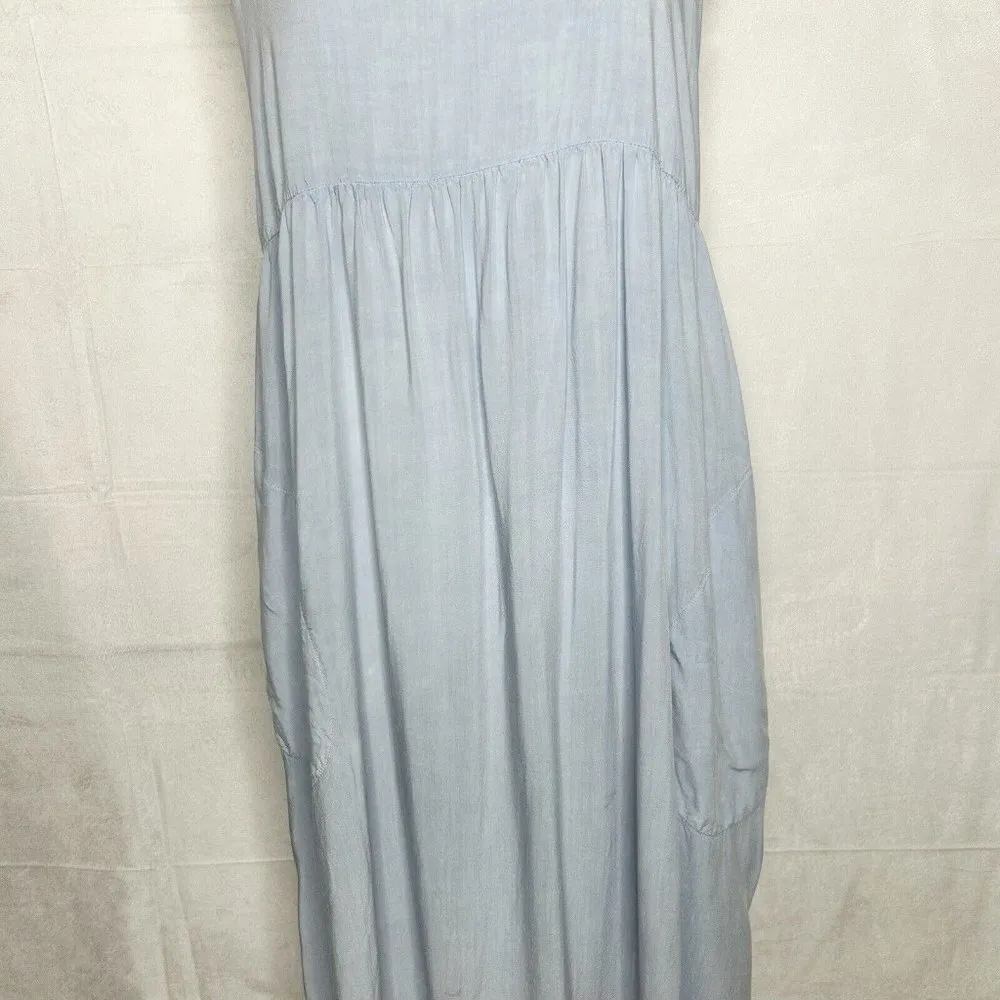 Anthropologie Saturday Sunday Blue Chambray Racer Back Smocked Dress Size XS - Image 3