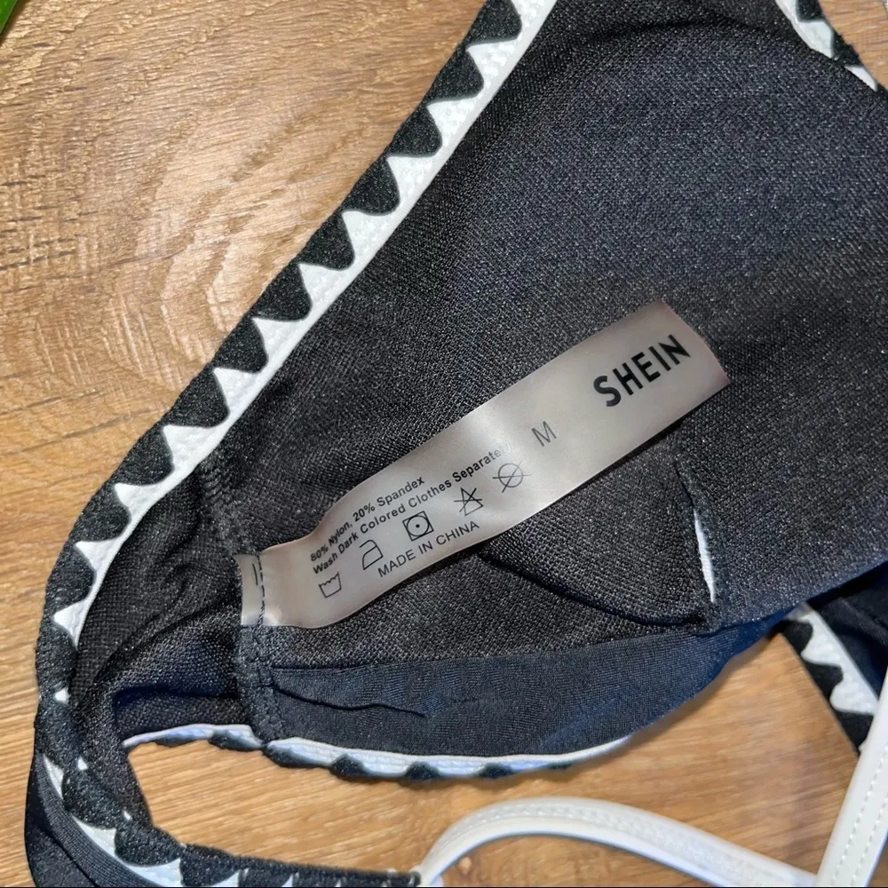 Shein Contrast Trim Lace Up Bikini Top - Image 4